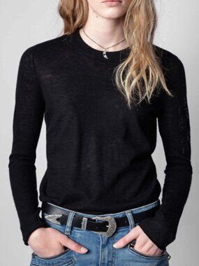 NWT $298 Zadig & Voltaire MISS Black Arrow Beaded Cashmere Knit Sweater S